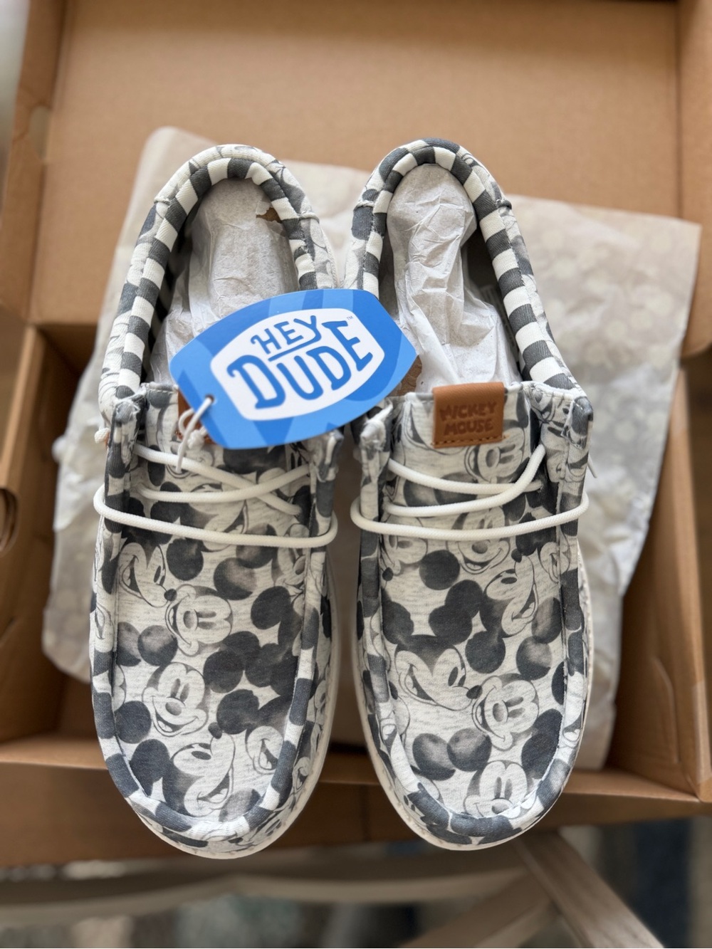 Hey Dude Men's Mickey Mouse Grey & White Slip-On Loafers